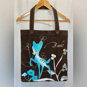 Women’s shoulder or hand‎ Bambi large zipped Tote Bag brown turquoise detailing